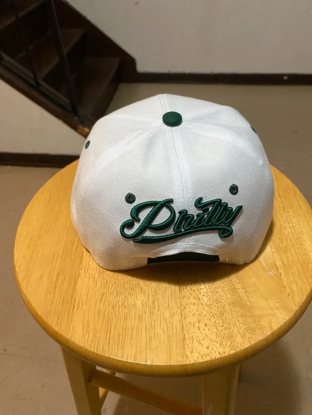 Philly Graphic Snapback Hat in White and Dark Green